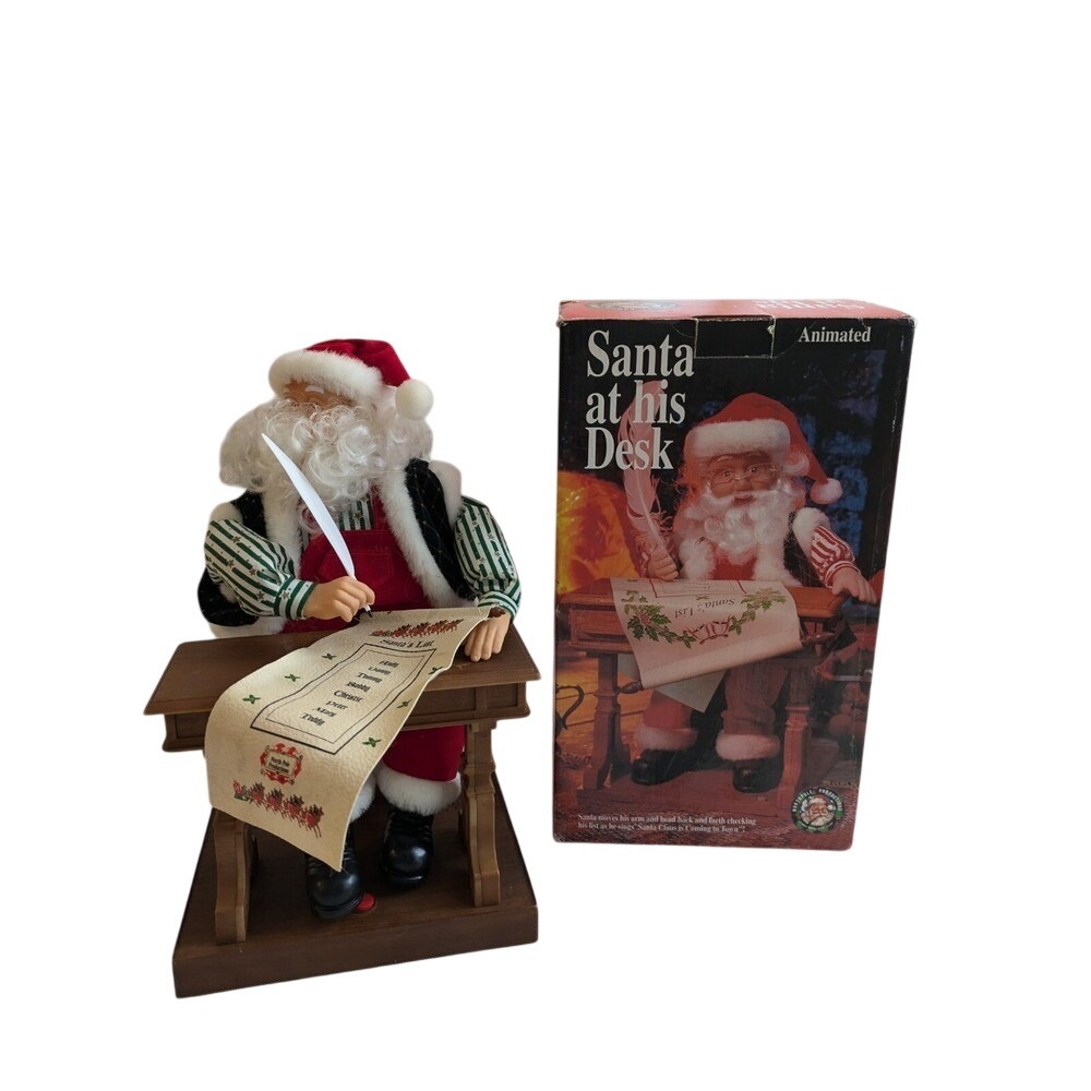 Gemmy Santa At His Desk Christmas Musical & Animated Working W/Box Vintage 1994.